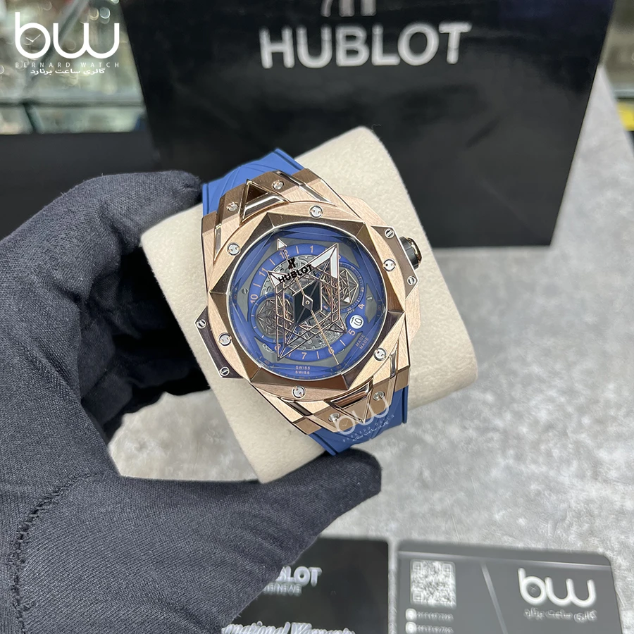 خرید ساعت مچی هابلوت مردانه مدل کینگ | Hublot Big Bang Sang Bleu II King Gold Blue از گالری ساعت برنارد