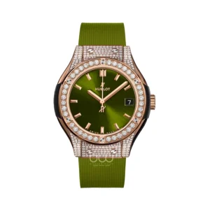 خرید ساعت مچی هابلوت زنانه مدل Hublot Classic Fusion Green King Gold Pave از فروشگاه ساعت برنارد